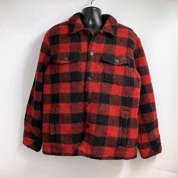 Lucky Brand Men's Buffalo Check Faux Shearling Shirt Jacket Size L - Picture 1 of 12